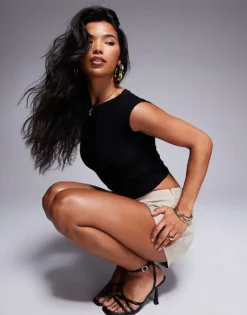 Missyempire Slinky Cap Sleeve Top In Black For Women