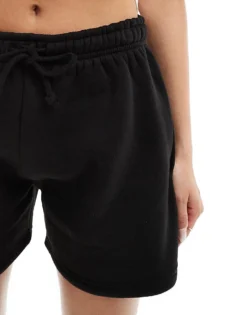 Missyempire Exclusive Drawstring Sweat Short Co-ord In Black For Women -Missyempire Sales Store 206494123 5