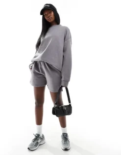 Missyempire Exclusive Sweat Short Co-ord In Charcoal For Women -Missyempire Sales Store 206494143 5