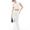 Missyempire Off Shoulder Top And Fishtail Maxi Skirt Co-ord In Ivory