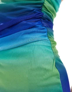 Missyempire Exclusive Bandeau Mesh Ruched Maxi Dress In Blue And Green Ombre For Women Multi -Missyempire Sales Store 206757368 3