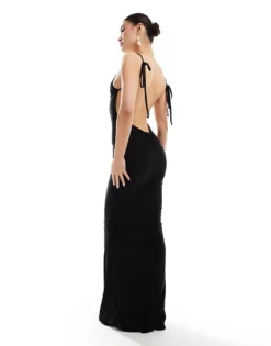 Missyempire Ruched Low Back Maxi Dress In Black For Women
