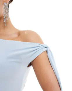 Missyempire Slinky Off Shoulder Tie Detail Top In Baby Blue For Women -Missyempire Sales Store 206841353 2