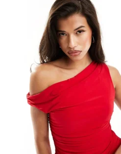 Missyempire Exclusive Slinky Off Shoulder Top In Red For Women -Missyempire Sales Store 206841423 3