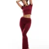 Missyempire Exclusive Folded Waist Flared Trousers Co-ord In Burgundy For Women
