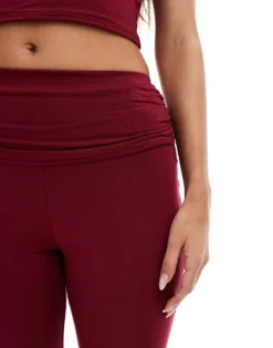 Missyempire Exclusive Folded Waist Flared Trousers Co-ord In Burgundy For Women -Missyempire Sales Store 206841442 3