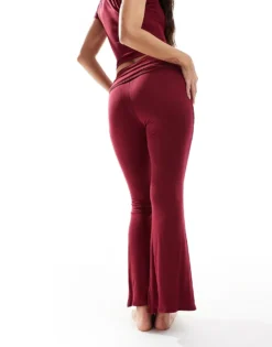 Missyempire Exclusive Folded Waist Flared Trousers Co-ord In Burgundy For Women -Missyempire Sales Store 206841442 4