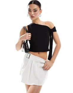 Missyempire Slinky Off Shoulder Tie Detail Top In Black For Women -Missyempire Sales Store 206841443 1 black 1
