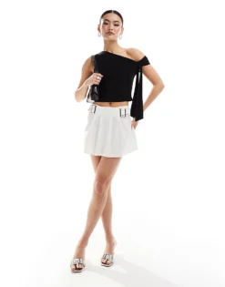 Missyempire Slinky Off Shoulder Tie Detail Top In Black For Women -Missyempire Sales Store 206841443 3