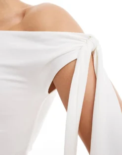 Missyempire Slinky Off Shoulder Tie Detail Top In White For Women -Missyempire Sales Store 206841463 4