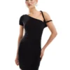 Missyempire Slinky One Sleeve Twist Strap Bodycon Mini Dress In Black For Women
