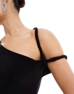 Missyempire Slinky One Sleeve Twist Strap Bodycon Mini Dress In Black For Women -Missyempire Sales Store 206841482 4