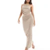 Missyempire Cowl Backless Top And Column Maxi Skirt Co-ord In Stone Grey