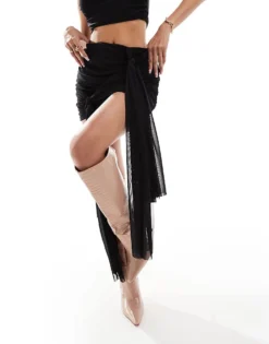 Missyempire Mesh Racerneck Sleeveless Crop Top And Drape Knot Detail Mini Skirt Co-ord In Black -Missyempire Sales Store 206942579 1 black 1