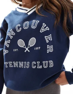 Missyempire Vancouver Tennis Motif Sweatshirt In Navy For Women -Missyempire Sales Store 206942590 3