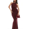 Missyempire Exclusive Cowl Backless Top And Maxi Skirt Co-ord In Wine