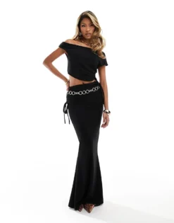 Missyempire Off Shoulder Top And Maxi Skirt Co-ord In Black