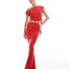 Missyempire Off Shoulder Top And Maxi Skirt With Tie Co-ord In Red