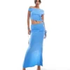 Missyempire Off Shoulder Top And Maxi Skirt With Tie Detail Co-ord In Blue