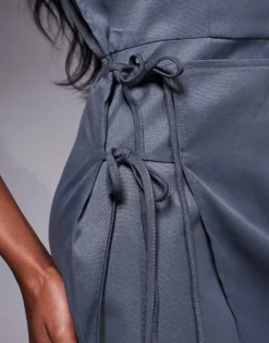 Missyempire High Neck Wrap Tie Side Detail Skort Playsuit In Charcoal For Women -Missyempire Sales Store 207418380 3