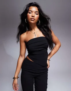 Missyempire Bengaline Asymmetric Bandeau Top And Trouser Co-ord In Black -Missyempire Sales Store 207418449 1 black