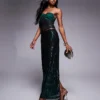 Missyempire Sequin Bandeau Top & Maxi Skirt Co-ord In Emerald Sequin