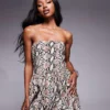 Missyempire Bandeau Puffball Mini Dress In Brown Snake Print For Women