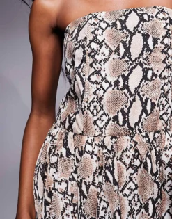 Missyempire Bandeau Puffball Mini Dress In Brown Snake Print For Women -Missyempire Sales Store 207473845 4