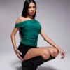 Missyempire Exclusive Slinky Off Shoulder Top In Emerald Green For Women