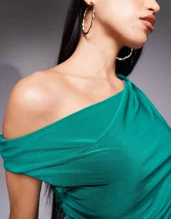 Missyempire Exclusive Slinky Off Shoulder Top In Emerald Green For Women -Missyempire Sales Store 207514672 3
