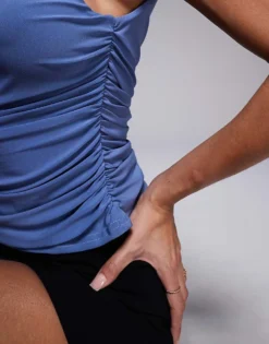 Missyempire Exclusive Slinky Off Shoulder Top In Blue For Women -Missyempire Sales Store 207514682 4