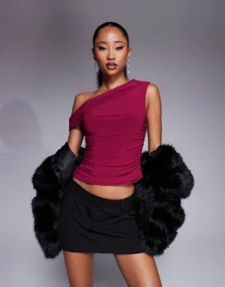 Missyempire Exclusive Slinky Off Shoulder Top In Raspberry For Women Pink