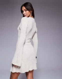 Missyempire Knitted Rib Mini Jumper Dress In Beige For Women Camel -Missyempire Sales Store 207547816 3