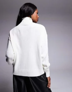 Missyempire Cable Knit Half Zip Jumper In Cream For Women -Missyempire Sales Store 207547821 3