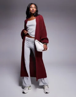 Missyempire Knitted Maxi Cardigan In Burgundy For Women -Missyempire Sales Store 207547835 1 burgundy 1