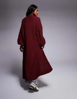 Missyempire Knitted Maxi Cardigan In Burgundy For Women -Missyempire Sales Store 207547835 4