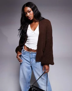 Missyempire Knitted Pocket Detail Cardigan In Chocolate For Women -Missyempire Sales Store 207547839 1 chocolate 1