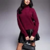 Missyempire Roll Neck Jumper In Burgundy For Women