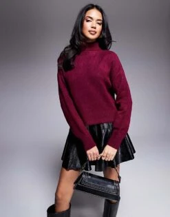 Missyempire Roll Neck Jumper In Burgundy For Women