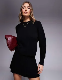Missyempire Knitted High Neck Jumper & Pleated Skirt Co-ord In Black -Missyempire Sales Store 207560191 1 black