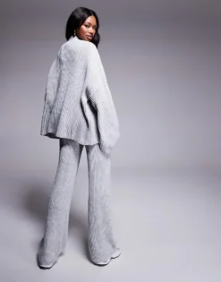 Missyempire Knitted Button Down Cardigan And Trouser Full Set In Grey For Women -Missyempire Sales Store 207609979 3