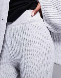 Missyempire Knitted Button Down Cardigan And Trouser Full Set In Grey For Women -Missyempire Sales Store 207609979 4