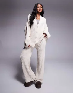 Missyempire Knitted Button Down Cardigan And Trouser Full Set In Beige For Women -Missyempire Sales Store 207609990 1 beige 1