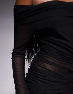 Missyempire Mesh Insert Bardot Mini Dress In Black For Women -Missyempire Sales Store 208122856 3