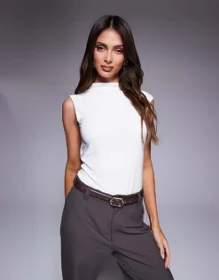 Missyempire Slinky High Neck Open Back Ruched Detail Body In Off White For Women -Missyempire Sales Store 208122891 3