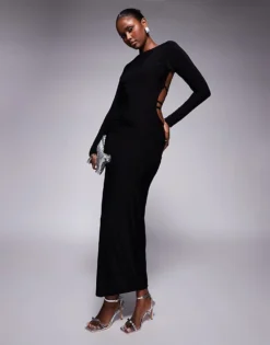 Missyempire Slinky Open Back Bodycon Maxi Dress In Black For Women