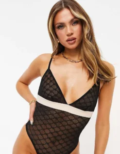 Missyempire Exclusive Lingerie Mesh Contrast Motif Body In Black For Women -Missyempire Sales Store 23169973 3