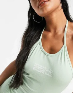 Missyempire Motif Detail Racer Back Mini Dress In Sage For Women -Missyempire Sales Store 24513022 3